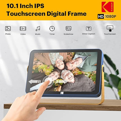 Kodak WiFi Digital Picture Frame 10.1 inch with 16GB Built-in Memory,4000mAh Battery,1280 * 800 Touch Screen Cloud 2.4GHz WiFi, Auto-Rotate, Kodak APP, Gift for Friends Family(Blue, 10 inch)