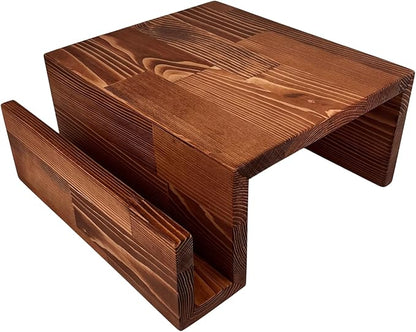 Wooden Couch Arm Tray – Sofa Armrest Table with Book & Magazine Holder, Perfect for Coffee & Remote Control, Solid Wood (Paris)