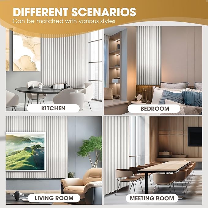 OUZUGIE WPC Acoustic Slat Wall Paneling, 8-Pack 96 x 6 Inches 3D Wall Panels for Interior Wall Decor,Living Room,TV Background,Study Room,Office Spaces,Bedroom,Low Grille (Metallic Silver)