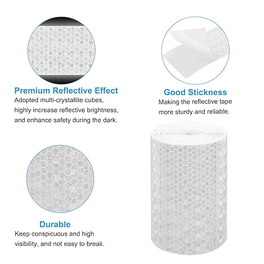 PATIKIL 4 Inch x 33 ft Reflective Tape, 1 Roll Waterproof Self Adhesive High Visibility Caution Warning Safety Tape Reflector with Scraper for Trucks Trailers Cars, White