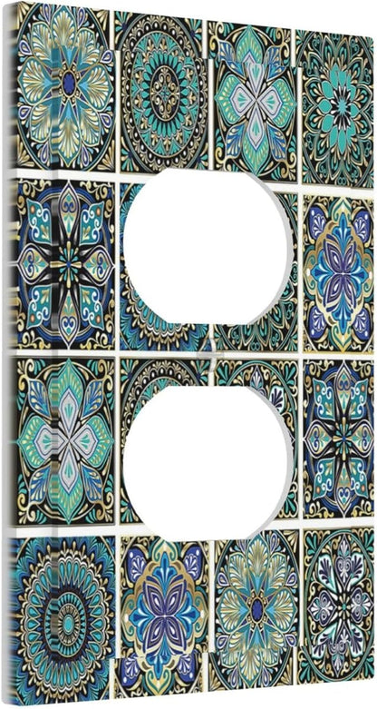 Outlet Covers Mandala Decorative Rustic Vintage Turquoise Pattern 1 Gang Duplex Wall Plate Decorative Switch Plates Electrical Receptacle Faceplate Light Switch Cover for Bedroom Bathroom