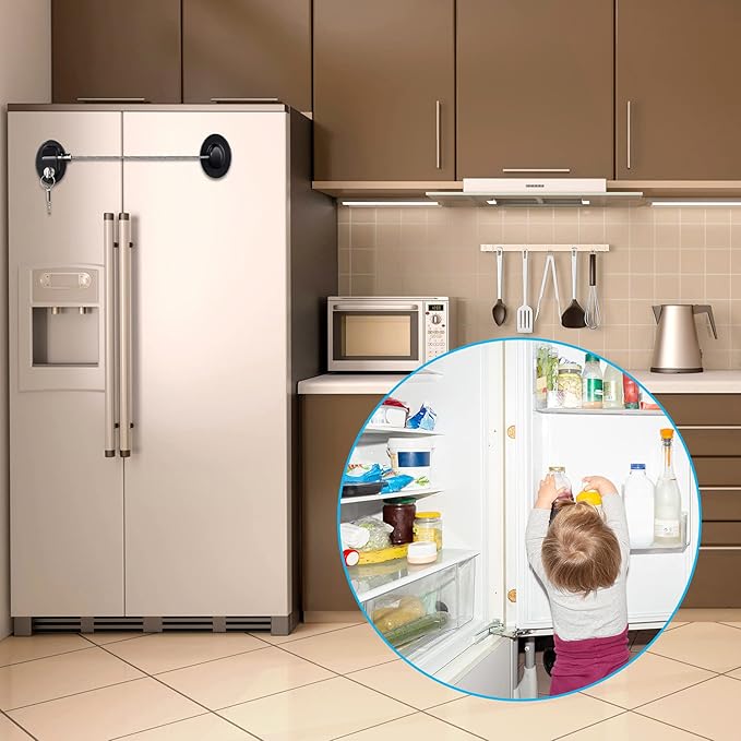 Hotop 4 Pack Cabinet Locks with Keys Mini Fridge Refrigerator Locks for Kids Toddlers Self Adhesive Child and Baby Proofing Safety for Deep Freezer Drawers Doors Latch(Black)