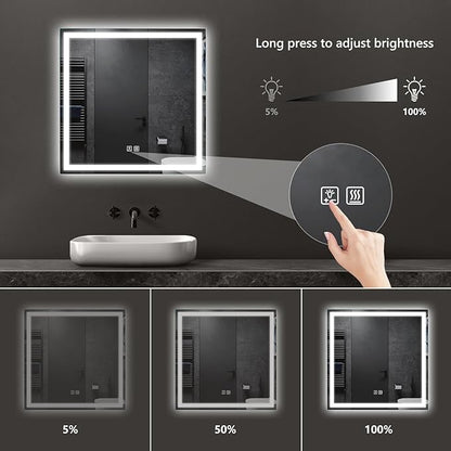 APRILSOUL 30x30 Inch LED Bathroom Mirror with Front and Backlit, Makeup Mirror with 3 Color Lights, Memory Function, Anti-Fog and Dimmable Light (Horizontal)