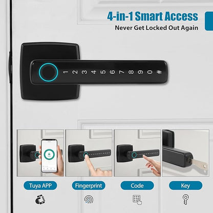 Bamberg N1 Smart Door Knob,4-in-1 Keyless Entry with Fingerprint, Tuya APP, Keypad Code & Key | Biometric Fingerprint Lock for Privacy on Bedroom, Apartment, Office and Indoor Doors