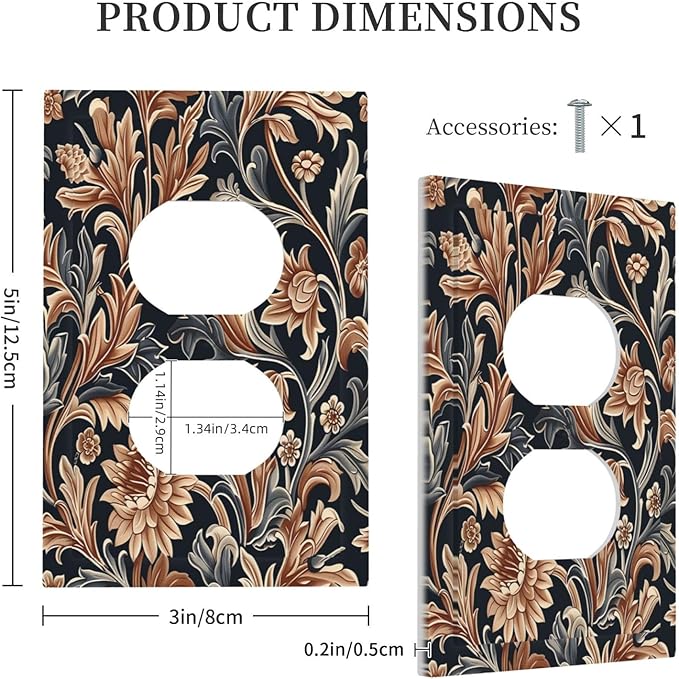 Outlet Covers Vintage Grey Plant Leaves Brown Flowers 1 Gang Duplex Wall Plate Decorative Switch Plates Electrical Receptacle Faceplate Light Switch Cover for Bedroom Home Decor