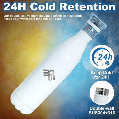 Smart Self-Cleaning Water Bottle 17oz Platinum Stainless Steel Insulated Purifying Bottle LED + Activated-Carbon Dual Filtration USB-C Rechargeable BPA-Free for Outdoor, Gym & Office
