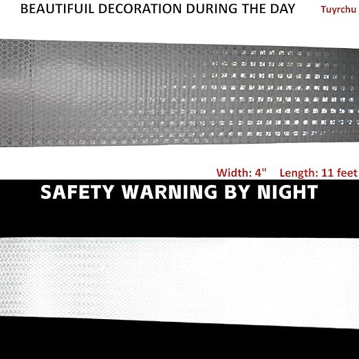 White Reflective Tape Outdoor Waterproof 4 inch, High Visibility Warning Industrial Marking Tape,Safety Stickers (11 feet)