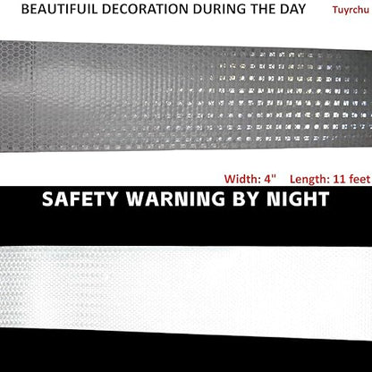 White Reflective Tape Outdoor Waterproof 4 inch, High Visibility Warning Industrial Marking Tape,Safety Stickers (11 feet)