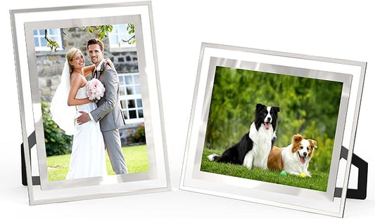 5x7 Picture Frames Set of 2, Desktop Clear Glass Photo Frame Horizontal or Vertical Display for Landscape, Portrait, Wedding, Pet Photos
