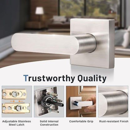 KNOBWELL 1 Pack Interior Door Handle,Satin Nickel Finish Door Levers, Passage Knob for Closet Hallway, Zinc Alloy Construction, 250,000-Cycle Durability