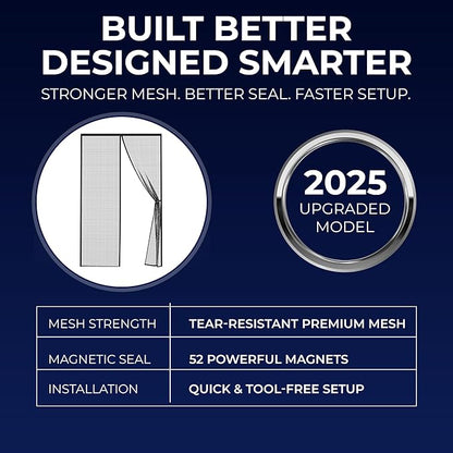 Flux Phenom Upgraded Magnetic Screen Door - Bugs Out, Breeze in - 9min Install Auto-Sealing Heavy Duty Double Stitched Mesh, 52 Magnets, Hands Free Patio Doors Net, Pet & Kid Friendly, 38 x 82 Inch