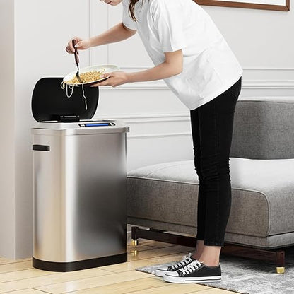 Touchless Automatic Motion Sensor Trash Can, 50L/13 Gallon Stainless Steel Smart Bin for Kitchen, Office, Bedroom, Living Room with Built-in Bag Holder - Black