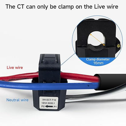 Energy Monitor, Home Smart Single Phase Clamp Electricity Meter with 2 * 120ACT Current Transformer, WiFi, Real-Time Electricity Monitor/Meter, Solar/Network Metering