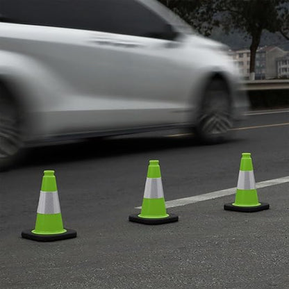 6 Pack 12" Inch Green PVC Traffic Cones with Heavy-Duty Base, High-Visibility All-Weather Safety Cones for Road Construction, Parking Lot, and Garage Use (6, Green, 12" Small)