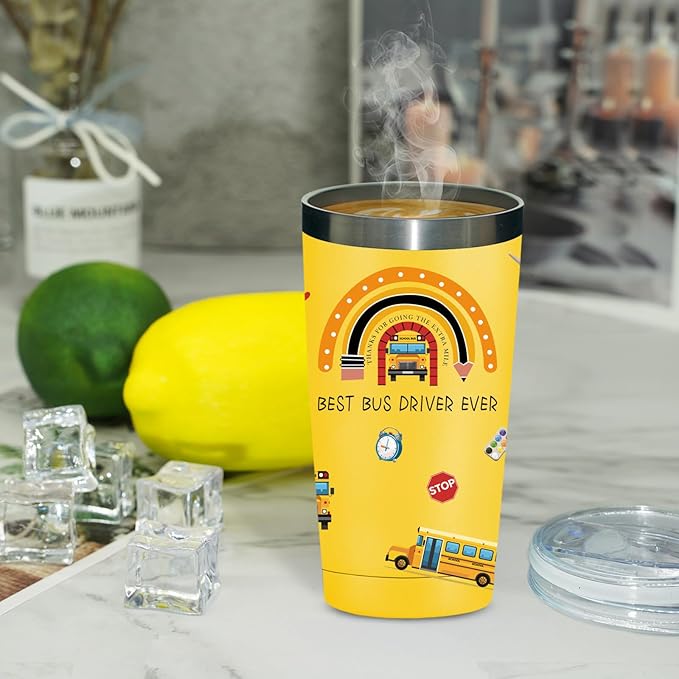 Fufandi School Bus Driver Gifts for Men, Women - Bus Driver Back to School Thank You Appreciation Gifts, Drivers Retirement Birthday Gift - Tumbler Cup 20oz