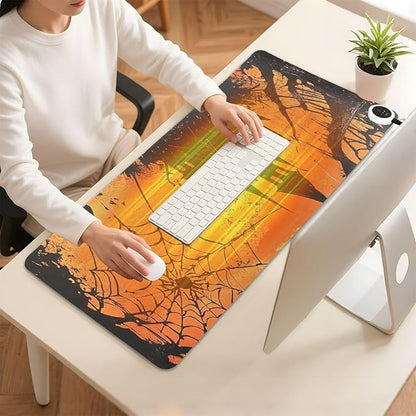 Heated Desk Pad Mouse Pad 31.5x13 Inch PU Leather Desk Mat with 3 Heat Levels Large Mouse Gaming Computer Laptop Mat Orange Witch Castle Halloween