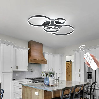 O'NEELDY Flush Mount Modern Ceiling Light Black Led Modern Light Fixtures Ceiling Mount Lights 4 Rings Led Chandelier Lamp Fixture with Remote for Living Room Kitchen Dining Room Bedroom
