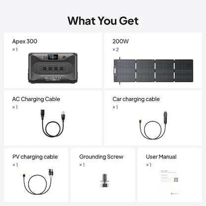 BLUETTI Apex 300 Solar Generator (2025 New) with 2 200W Solar Panels, 2764.8Wh LFP Battery Backup with 6 3840W AC Outlets (7680W Surge), 120V/240V Dual Voltage, Ideal for Camping and Off-Grid Living