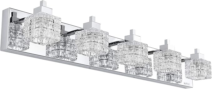TRLIFE Bathroom Light Fixture, Modern Bathroom Lights Over Mirror 5-Lights Vanity Light, 32inches Crystal Glass Vanity Lights
