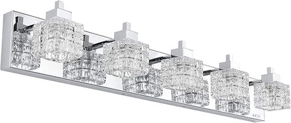 TRLIFE Bathroom Light Fixture, Modern Bathroom Lights Over Mirror 5-Lights Vanity Light, 32inches Crystal Glass Vanity Lights
