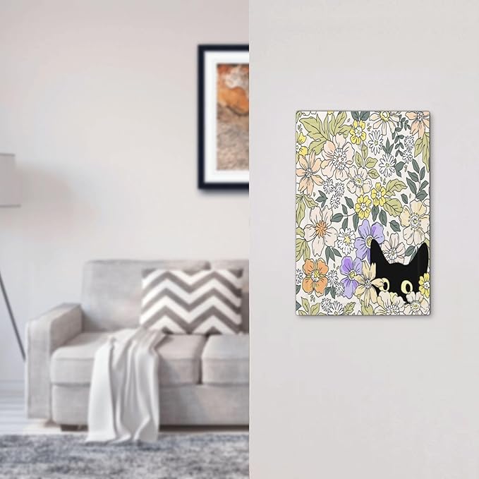 Decorative Light Switch Plate Covers Cute Black Cat in a Flower Patch Botanical Garden 1 Gang No Device Single Blank Outlet Covers Wall Plate Light Switch Covers for Bedroom Home Decor