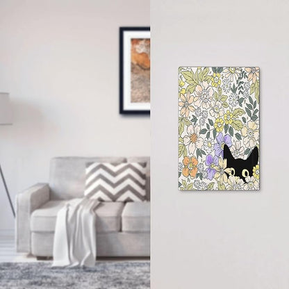 Decorative Light Switch Plate Covers Cute Black Cat in a Flower Patch Botanical Garden 1 Gang No Device Single Blank Outlet Covers Wall Plate Light Switch Covers for Bedroom Home Decor