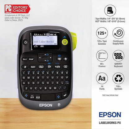 LABELWORKS Epson LW-PX300 Industrial Label Maker for Office – Compatible with Stickers, Magnets, and Shrink Tube, Portable Handheld Design, Label Maker and Tape Only