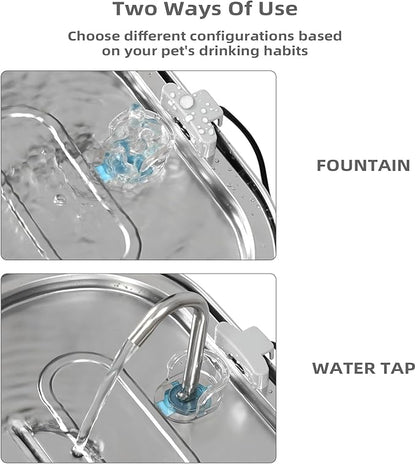 Cat Water Fountain Stainless Steel 3.2L/108oz Capacity, Automatic Pet Water Dispenser with Quiet Pump, and Dishwasher Safe Design for Cats, Dogs(Cat Fountain + 1 Filter + 1 Sponges)