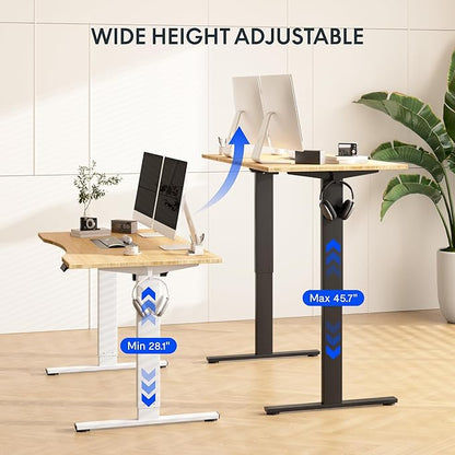 FLEXISPOT EN1 Bamboo Standing Desk, 55 x 28 Inches Whole-Piece Electric Height Adjustable Desk for Home Office (Black Frame + Bamboo Curved Desktop, 2 Packages)