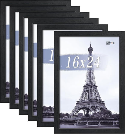 VCK 16x24 Poster Frames Black Set of 6, Wide Border Wood Picture Frame, Multi-Directional Display Family Photos, Office Prints, Studio/Gallery Artwork, Woodgrain Series, Wall Hanging