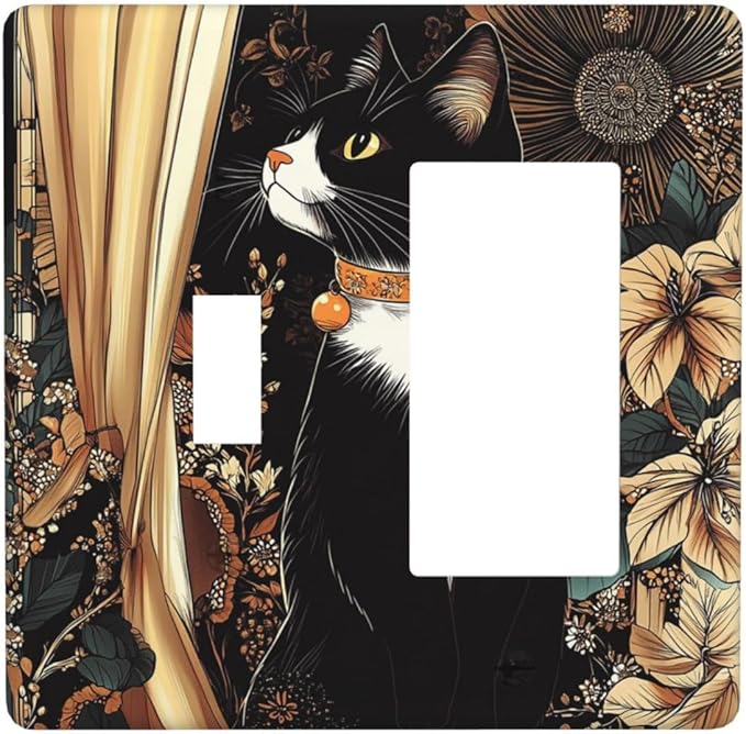 Outlet Covers Boho Mandala Floral Black Cat Vintage Flower 1 Toggle 1 Rocker Combination Decorative Wall Plate Electrical Switch Plates Light Switch Cover Plate For Farmhouse Home Decor