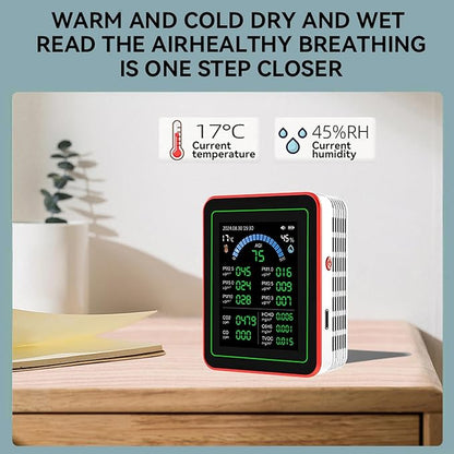 AUNMAS Air Quality Monitor Indoor, CO2 TVOC HCHO PM2.5 PM10 Temp Humid Detect Tester Meter for Home Hotel Office Car