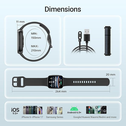 Fitpolo Smart Watch, 1.85" AMOLED Fitness Tracker with Bluetooth Call, Heart Rate/Sleep/SPO₂ Monitor, 100+ Sports Modes, 3ATM Waterproof Smartwatch for Android/iPhone/Samsung, Includes 2 Bands