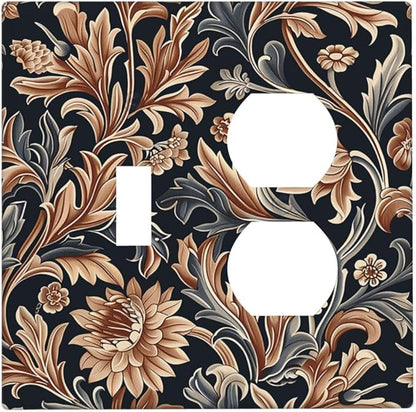 Wallplates Vintage Grey Plant Leaves Brown Flowers 1 Toggle 1 Duplex Switch Plate Electrical GFCI Faceplate Decorative Light Switch Covers for Bedroom Home Decor