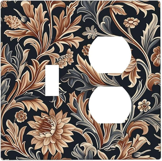 Wallplates Vintage Grey Plant Leaves Brown Flowers 1 Toggle 1 Duplex Switch Plate Electrical GFCI Faceplate Decorative Light Switch Covers for Bedroom Home Decor