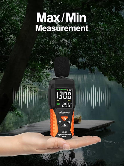 Decibel Meter Portable Sound Level Meter dB Meter decibel sound Meter Measuring 30~130 dB, Audible and Visual Alarms, MAX/MIN Noise Measurement