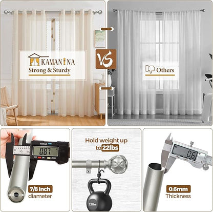 KAMANINA Curtain Rods for Windows 66 to 120 Inch, 7/8 Inch Antique Silver Heavy Duty Window Curtain Rod 32 to 120 (2.6-10ft), Adjustable Decorative Drapery Rods with Netted Texture End
