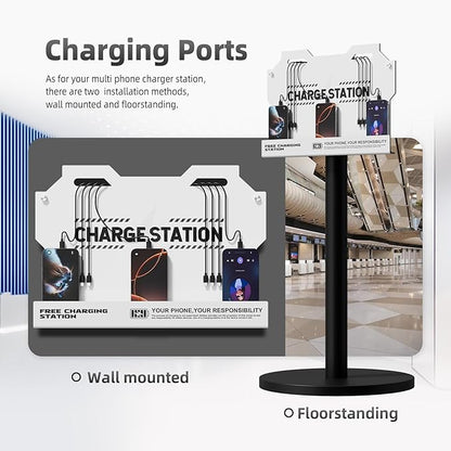 Mechanical Type Wall Mounted Charging Station with 8 PortHigh Speed Cables - Universal Dock for Apple, Type-C & Android Devices, Perfect for Airports, Hotels, Offices, School (White)