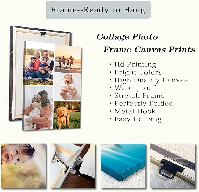 Collage Canvas Prints with Your Photos Personalized Multi Pictures for Wall Custom Family Wedding Baby Pet Dog Photo to Canvas Customized Gifts Home Wall Decor (Collage Photo-6, Framed)