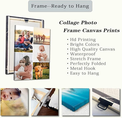 Collage Canvas Prints with Your Photos Personalized Multi Pictures for Wall Custom Family Wedding Baby Pet Dog Photo to Canvas Customized Gifts Home Wall Decor (Collage Photo-9, Framed)
