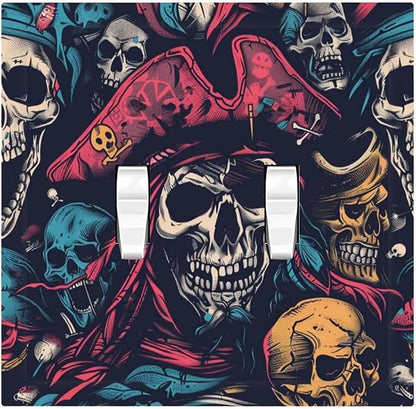 Decorative Switch Plates Pirate Colourful Skeleton Red Hat 2 Gang Double Toggle Outlet Light Switch Cover Wall Plate Electrical Faceplate For Farmhouse Cabin Decor