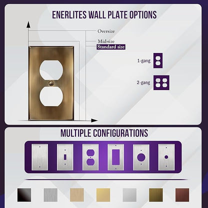 ENERLITES Antique Brass Double Duplex Receptacle Metal Wall Plate, Stainless Steel Outlet Cover, Corrosion Resistant, Standard Size 2-Gang 4.50" x 4.57", Stainless Steel 201, 7722-AB