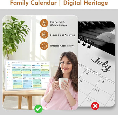 Digital Calendar Wall Planner 24"-Touchscreen-Chore-Chart - Smart Electronic Calendar for Family Schedules Meal Planner, To Do List Notepad, Streamline Household Organization, Wall Mount White