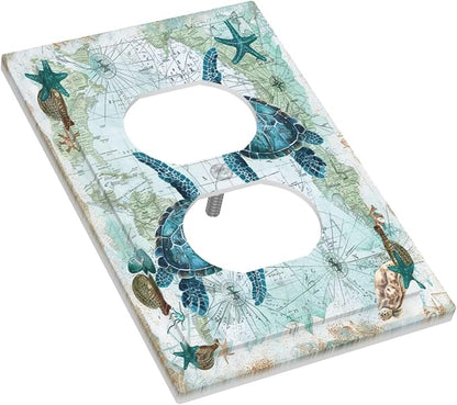 Outlet Covers Nautical Green Sea Turtles Beach Blue Ocean 1 Gang Duplex Light Switch Cover Decorative Switch Plates Electrical Receptacle Faceplate Wall Plate For Bathroom Kids Room