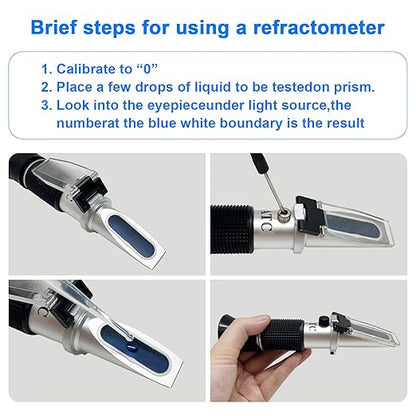 5-in-1 Refractometer for DEF Urea Concentration, Windshield Washer & PG/EG Antifreeze Freeze Point, Battery Specific Gravity - Refractometer for Coolant, Antifreeze, and Diesel Fluid