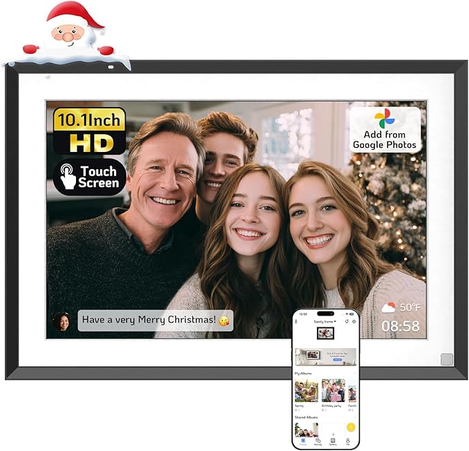 NexFoto 10.1” Digital Picture Frame 64GB, HD Touchscreen WiFi Electronic Photo Frame, Share Photos/Videos via APP/USB, Add Pics from Google Photos, Unboxing Gift Mode, for Christmas/Mom, Black