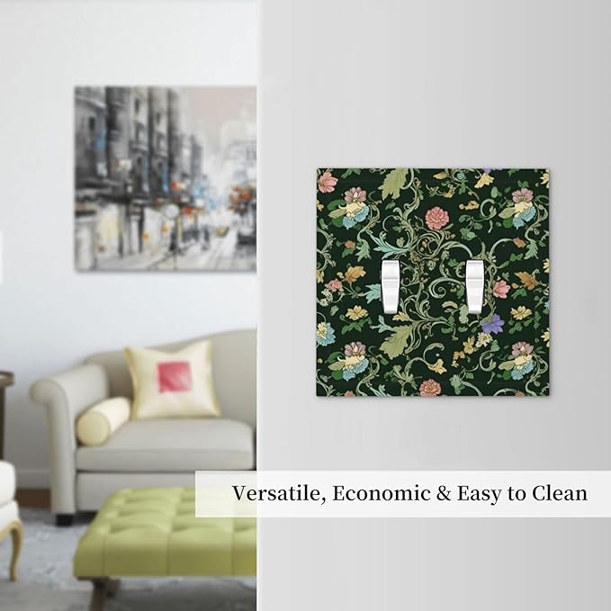 Decorative Light Switch Cover Plate Vintage Green Leaf Plant Rustic Pink Flower 2 Gang Wall Plate Oversized Double Toggle Two Switch Wall Cover Plate Dual Device Faceplate