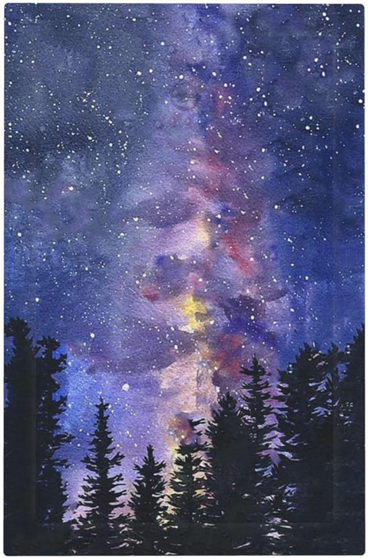Light Switch Cover Plate Dream Milky Way Starry Forest Pine Watercolor Painting 1 Gang No Device Blank Electrical Wall Plates Faceplate Decorative Switch Plate for Bedroom Home Decor