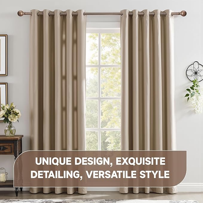 BRIOFOX Walnut Wood Curtain Rods for Windows 66 to 120 Inch(5.5-10ft) - 1'' Diameter Heavy Duty Curtain Rods with Imitation Wood Grain Pattern Finials,Adjustable Decorative Curtain Rods Set,28-120''