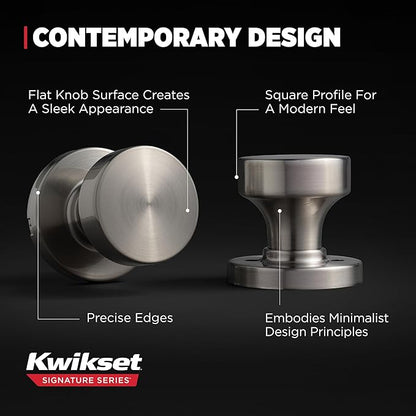 Kwikset Pismo Interior Round Passage Door Knob, Handle for Closet and Hallway Doors, Non-Locking Doorknob, Gunmetal